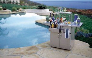 Outdoor Beverage Center A cocktail party's worth of barware and beverages remain close at hand  on this complete Alfresco beverage center (Model AGBC-30 plus accessories) from Ed Kellum & Son. "It's ideal if you can set up your bar outside and let your guest help themselves," says Food & Entertainment Editor, Bobbie Ames. 