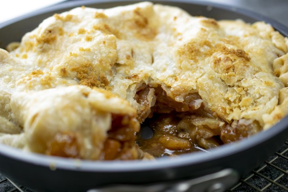 Skillet Apple Pie with Caramel Sauce