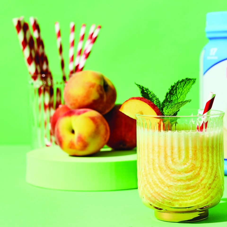 Protein-Packed Frosted Peach Lemonade