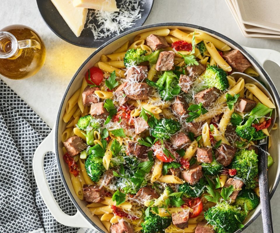 Prime Rib Pasta with Broccoli and Cheese